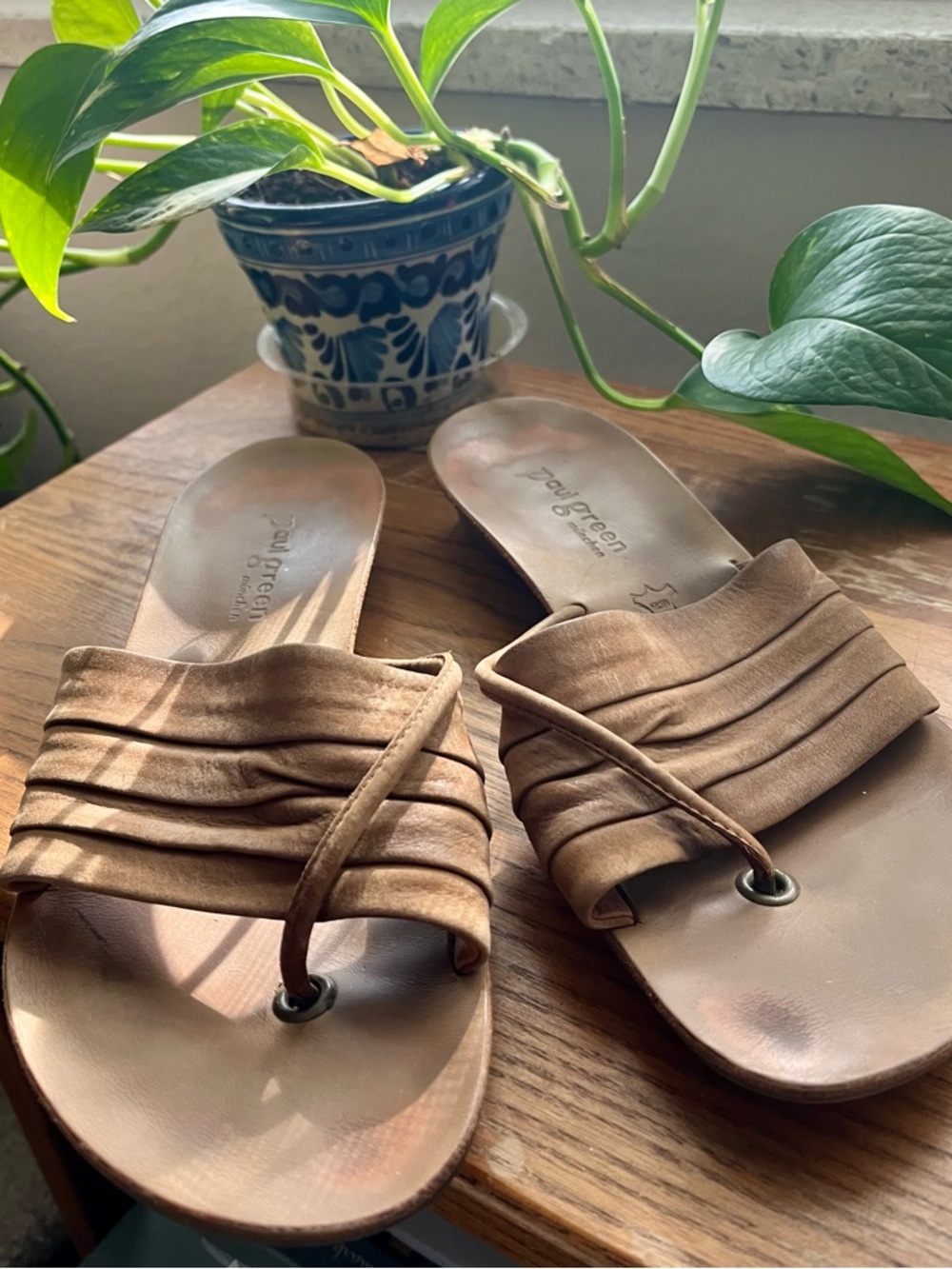 Women’s Brown Leather Slide Sandals by Paul Green